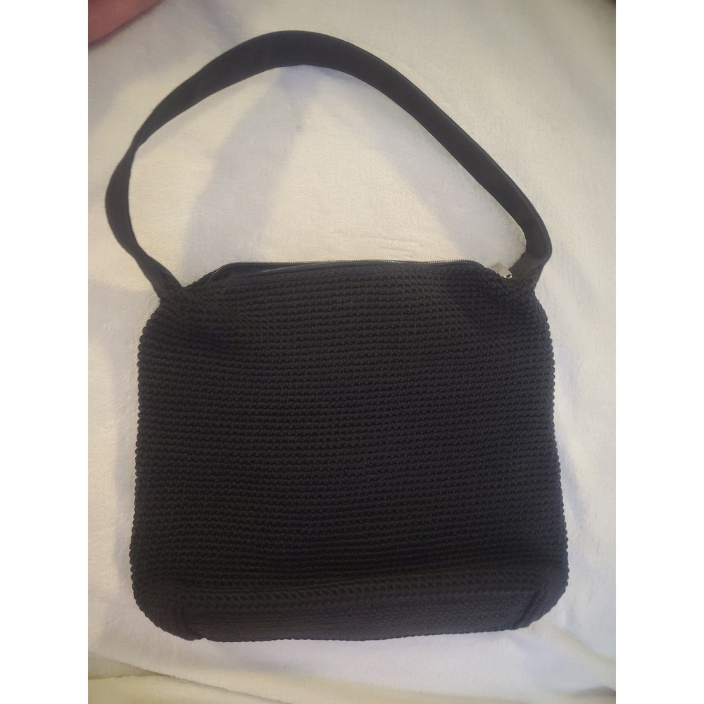 The Sak Elliott Lucca Black Crochet Shoulder Bag Woven Zip Hobo Purse IR-Sp01